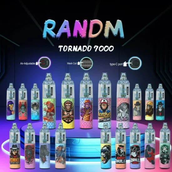 Randm Tornado 6000 7000 7800 8000 9000 10000 bouffées bon marché en gros clignotant RVB LED Vape jetable E cigarette